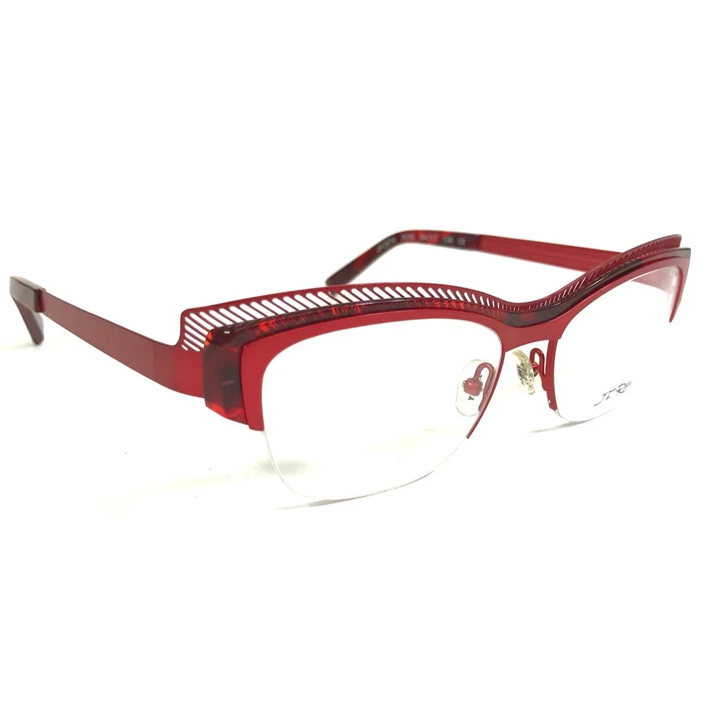 J.F. Rey Eyeglasses Frames JF2574 3035 Red Black Demi Half Rim Cat Eye 54-17-136